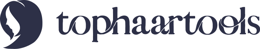 Tophaartools logo, een herkenbaar merk voor haarverzorgingsproducten en -tools, met een elegante en moderne uitstraling.