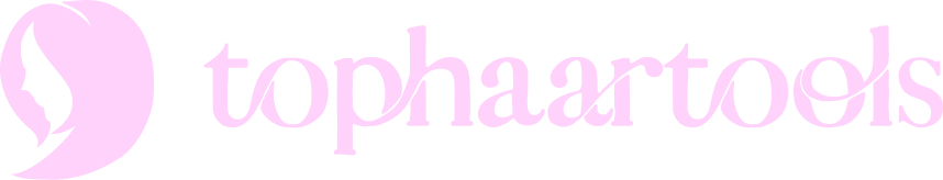Tophaartools logo met een elegante vorm en roze kleur, geschikt voor haarverzorgingsproducten en tools.